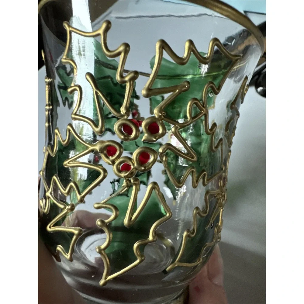 Fifth Avenue Crystal Votives Set of 2 Holly Berry Christmas Decor 4.5 Inches